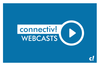Logo connectiv! Webcasts auf blauem Hintergrund Webinar-Reihe Digitaler Vertrieb