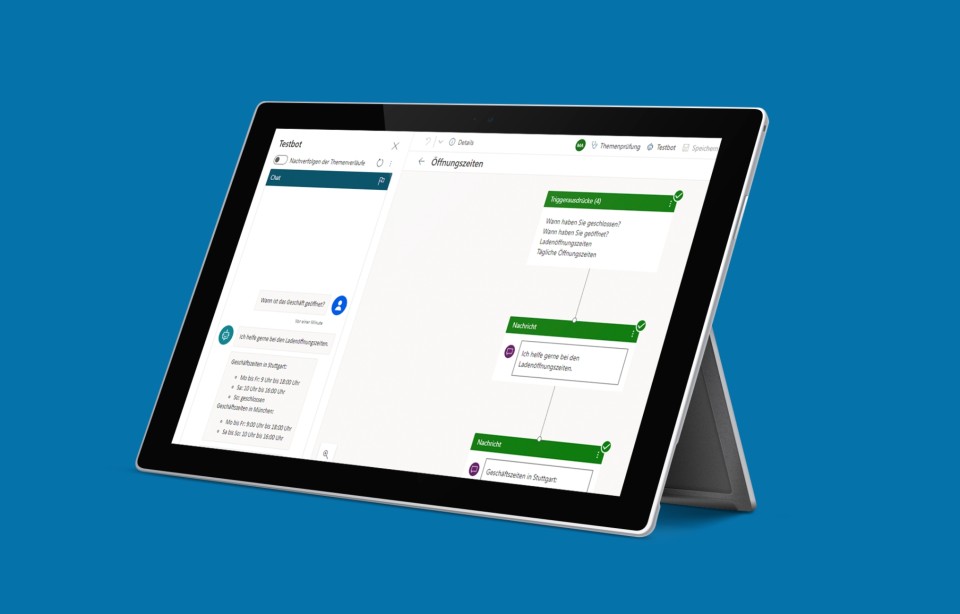 Power Virtual Agents: Ansicht auf dem Tablet